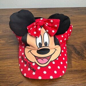 Disney Minnie Mouse  Girls Visor with Ears and Bow Red Polka Dot Youth Size 4-6x